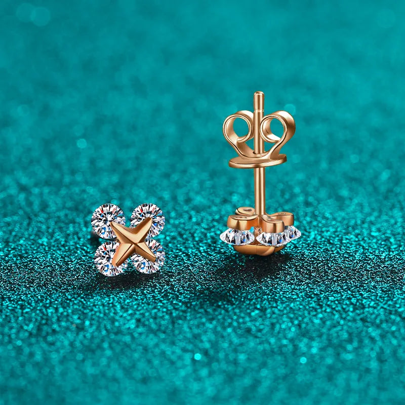 Four-Point Star Halo Stud Earrings