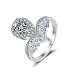 Pear Halo Leaf Ring