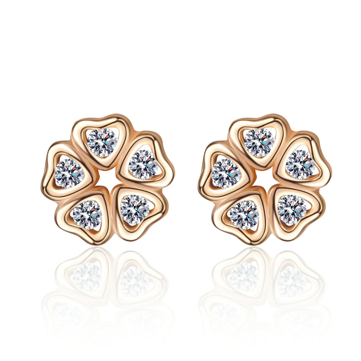 Heart-Petal Flower Stud Earrings