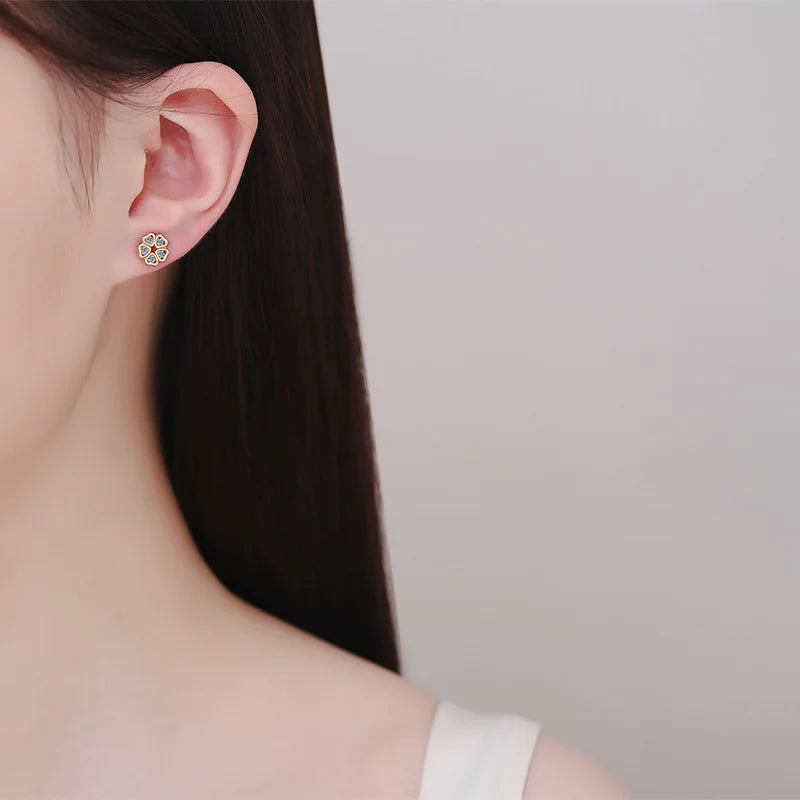 Heart-Petal Flower Stud Earrings