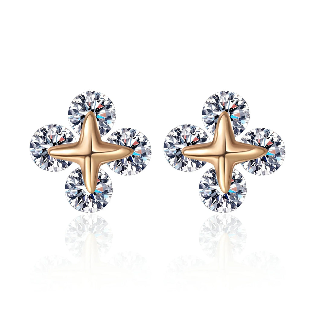 Four-Point Star Halo Stud Earrings