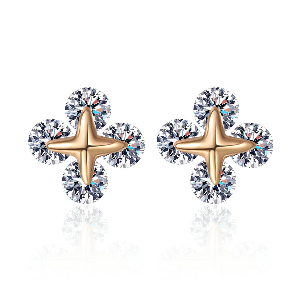 Four-Point Star Halo Stud Earrings