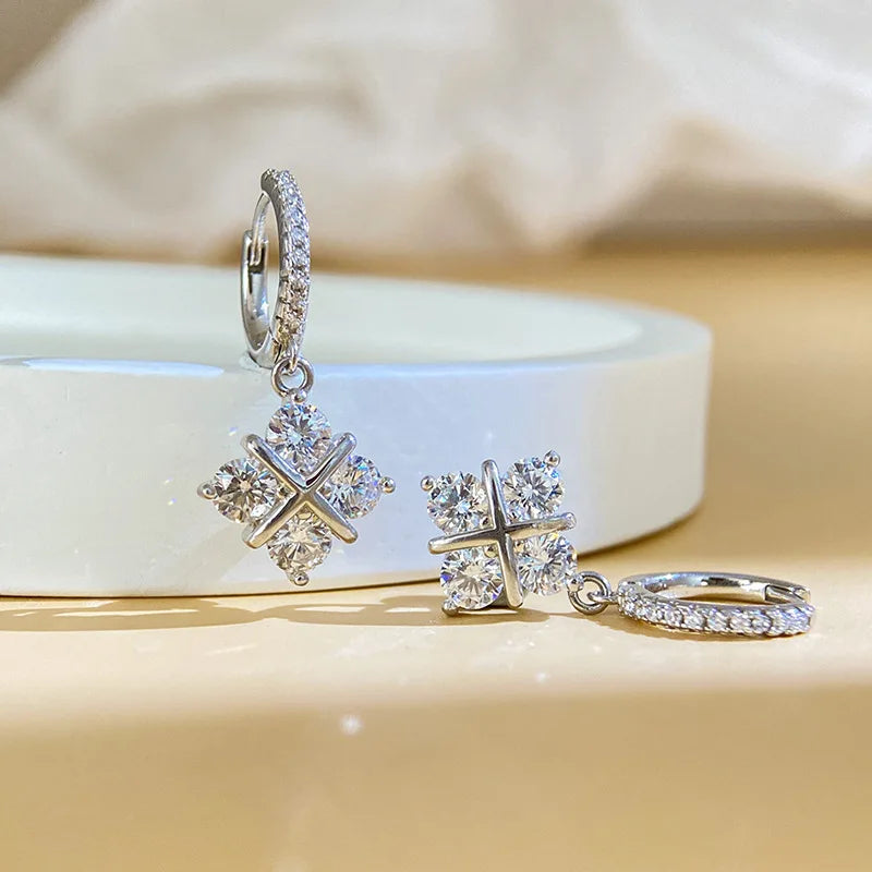 Cross Drop Hoop Earrings