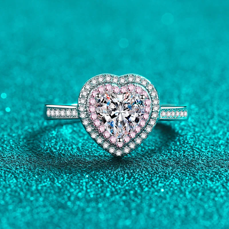 Double-Halo Heart Ring