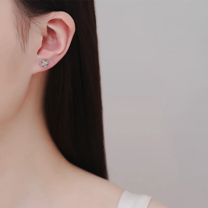 Four-Point Star Halo Stud Earrings