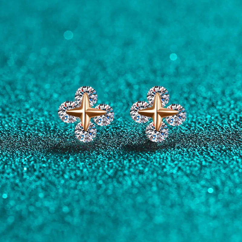 Four-Point Star Halo Stud Earrings
