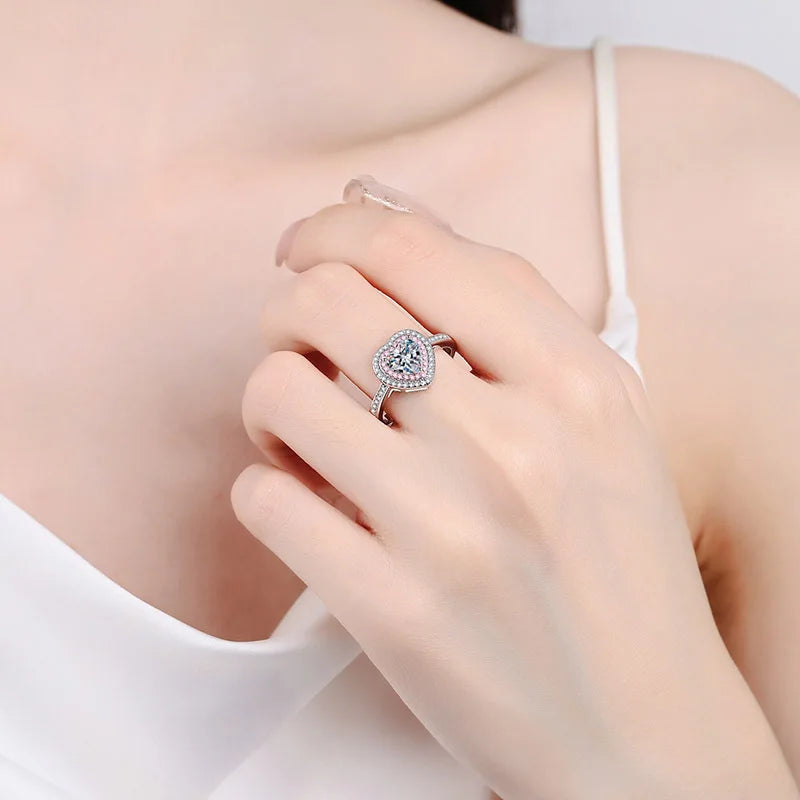 Double-Halo Heart Ring