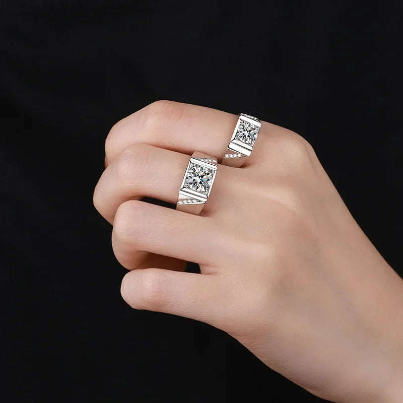 Wide-Band Square-Frame Solitaire Ring