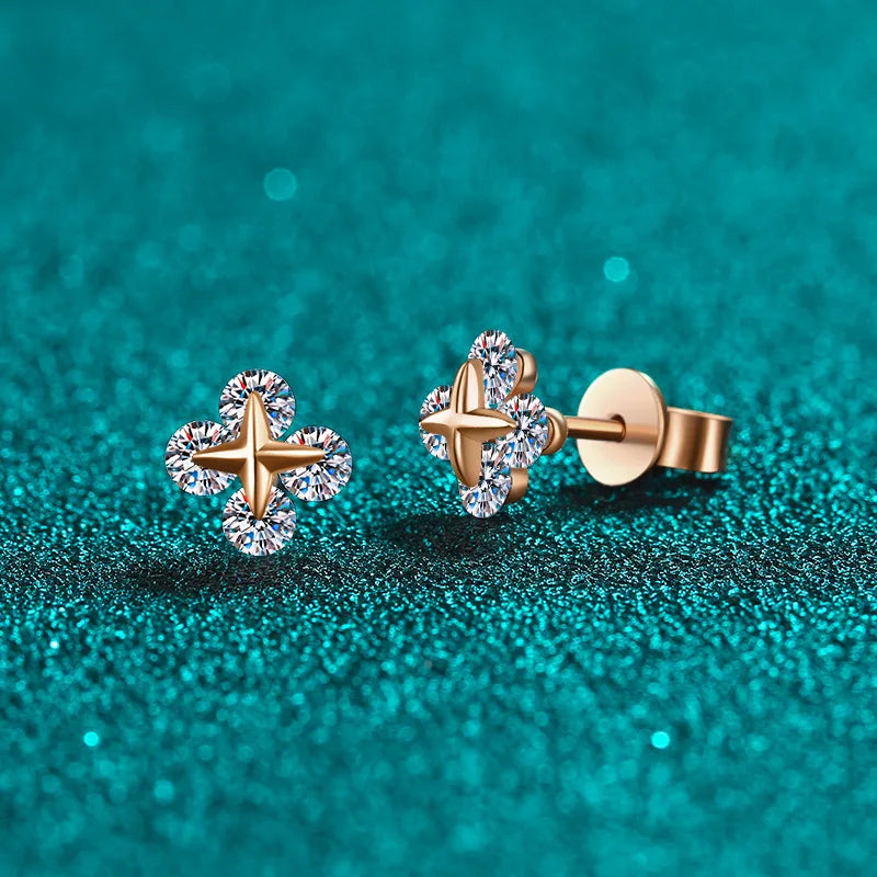 Four-Point Star Halo Stud Earrings