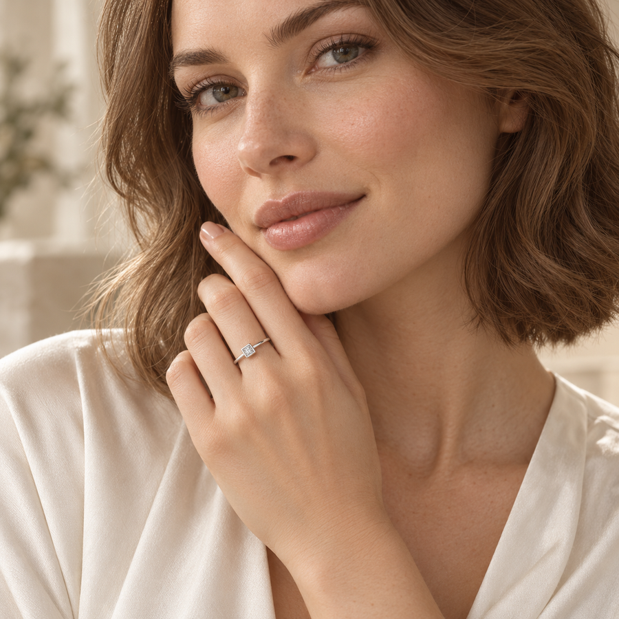Square-Frame Solitaire Ring